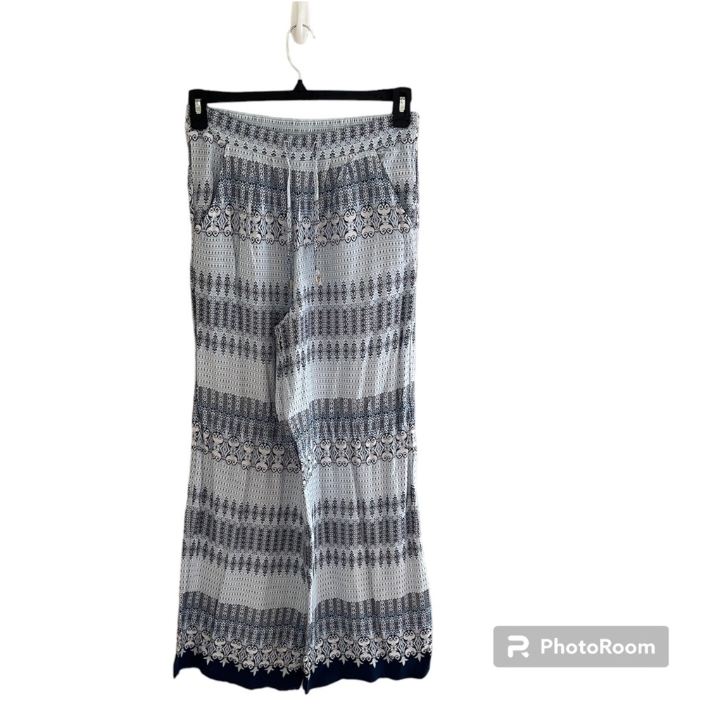 🔷PRIMARK: Women’s size 8, blue patterned flowy pants w/tie, barely worn🔷